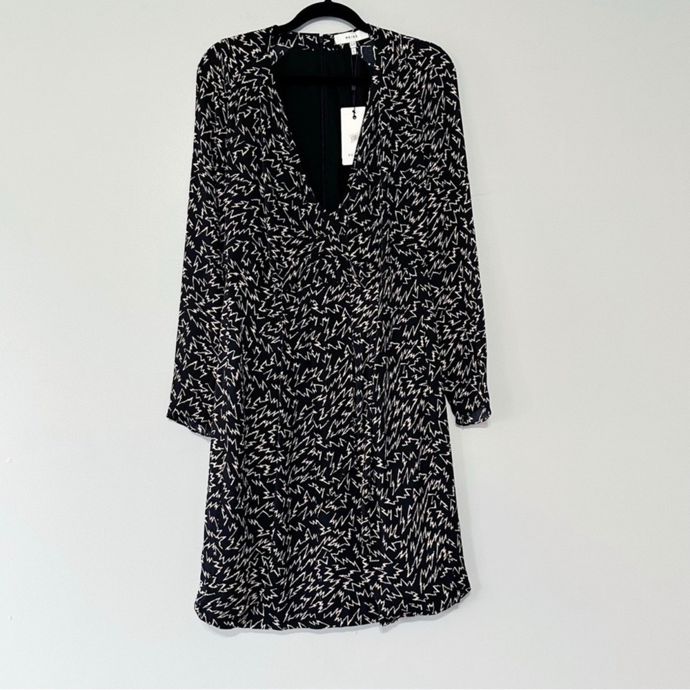 New Reiss Julie‎ Zigzag Print Plunge Mini Dress size 10